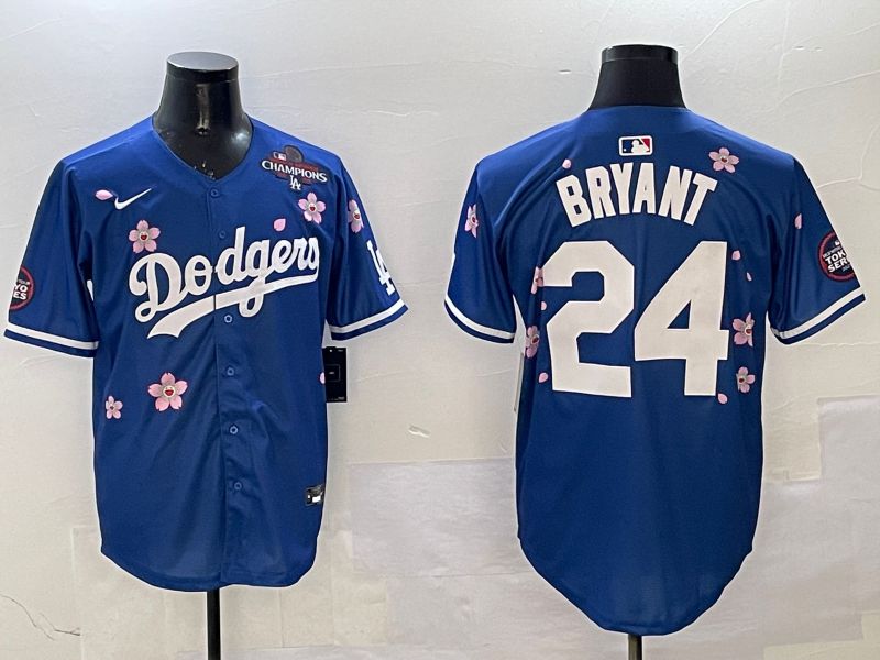Men Los Angeles Dodgers 24 Bryant Blue Sakura Edition 2025 Nike MLB Jersey style 3